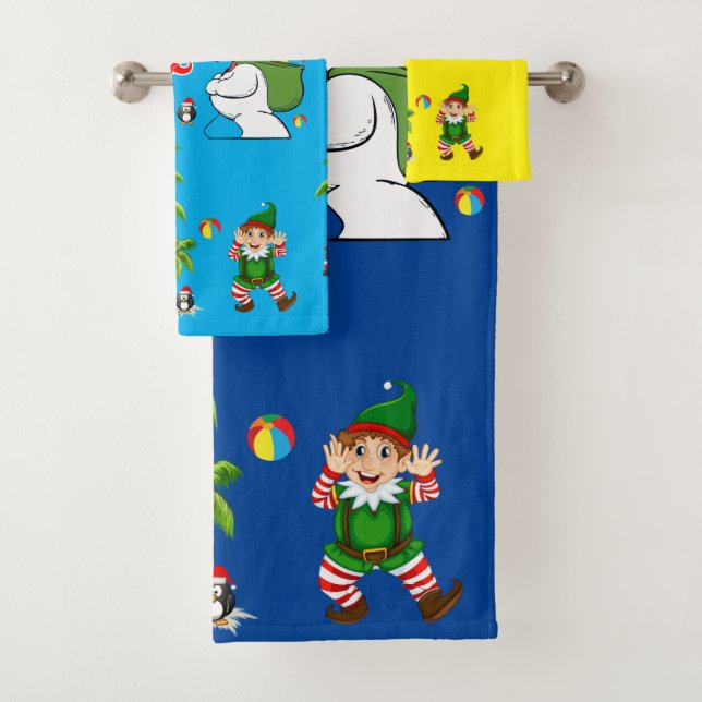 Christmas Bath Towel Sets, Summer Beach Bum Santa (Insitu)