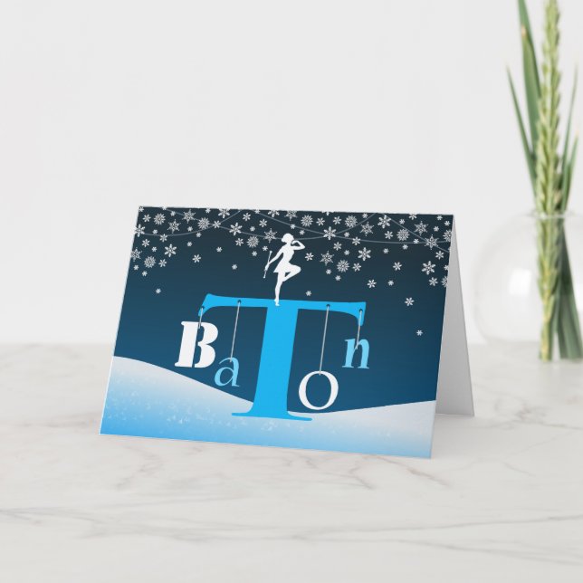 Christmas, Baton Twirling, Baton Letter Tree Art Holiday Card (Front)