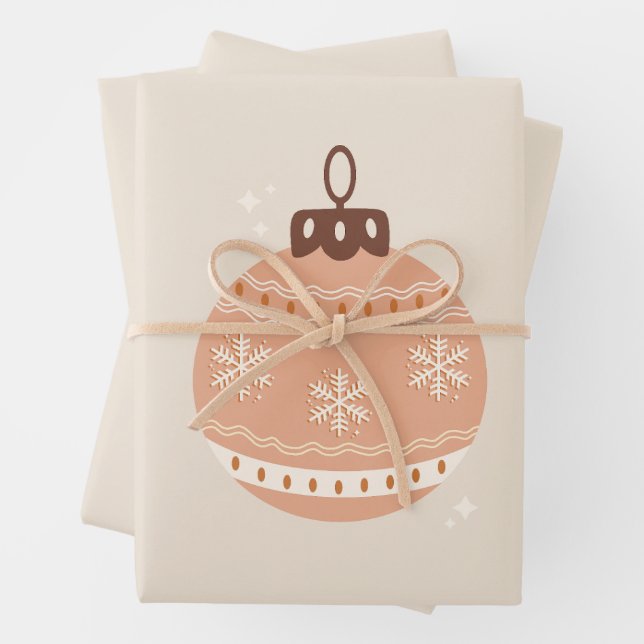 Christmas Bauble Beige Wrapping Paper Sheet (In situ)