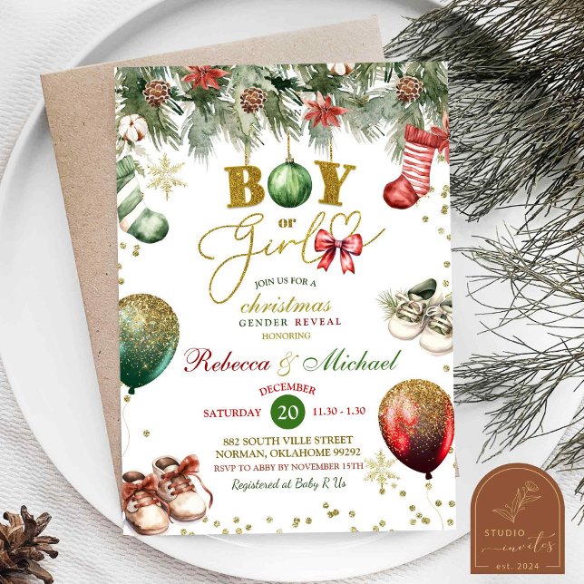 Christmas Bauble Gender Reveal  Invitation (Creator Uploaded)