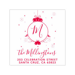 Christmas Bauble Monogram Return Address Self-inking Stamp