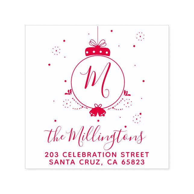 Christmas Bauble Monogram Return Address Self-inking Stamp (Design)