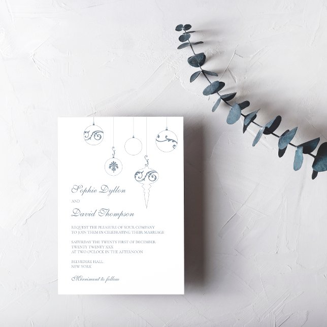 Christmas Bauble Ornaments Ice Blue Wedding Invitation (Christmas Wedding Baubles Wedding Invitation - Ice Blue)
