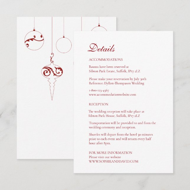 Christmas Bauble Ornaments Winter Red Enclosure Card (Front/Back)