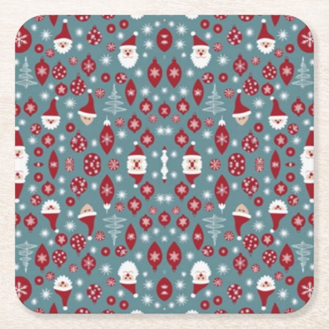 Christmas bauble pattern square paper coaster (Front)
