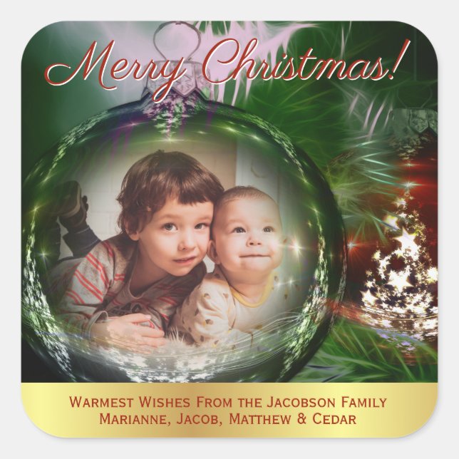 Christmas Bauble Photo Frame Holiday Square Sticker (Front)