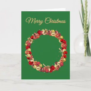 Christmas Bauble wreath with greeting green blank Card