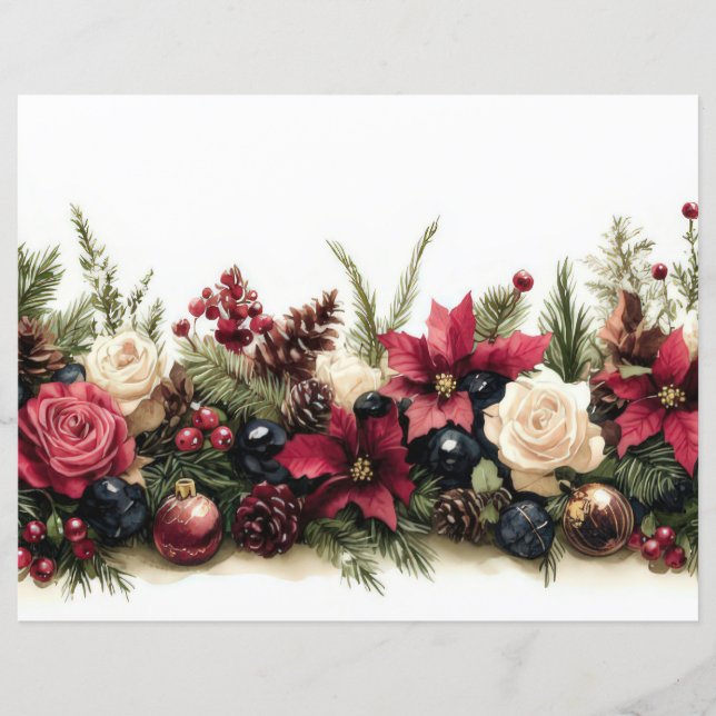 Christmas Baubles and Flowers Scrapbook Paper (Front)