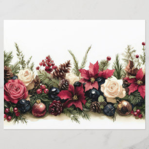 Christmas Baubles and Flowers Scrapbook Paper