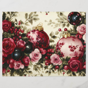 Christmas Baubles and Flowers Scrapbook Paper