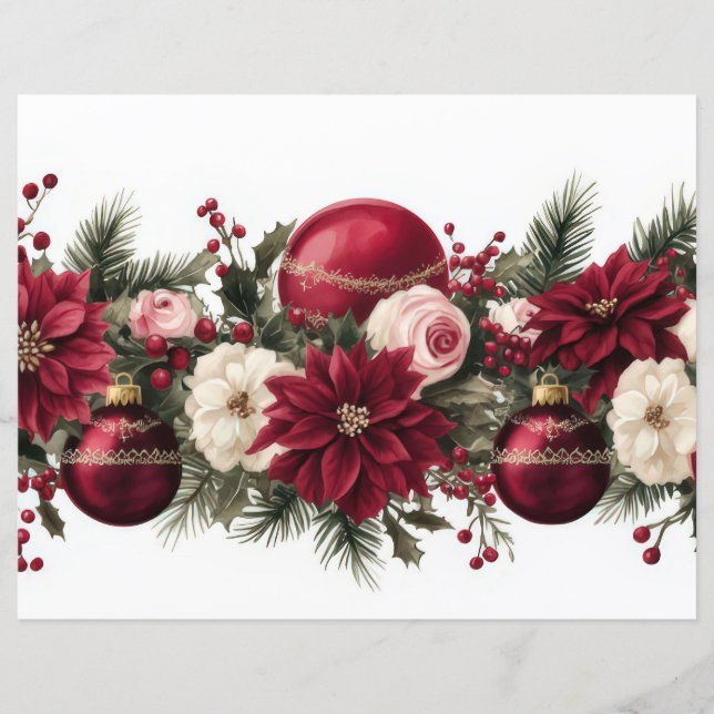 Christmas Baubles and Flowers Scrapbook Paper (Front)