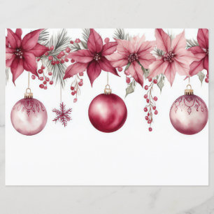 Christmas Baubles and Flowers Scrapbook Paper