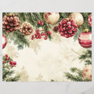 Christmas Baubles and Flowers Scrapbook Paper