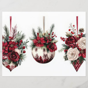 Christmas Baubles and Flowers Scrapbook Paper