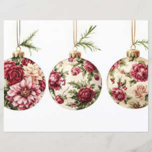 Christmas Baubles and Flowers Scrapbook Paper