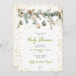 Christmas baubles baby shower invitation
