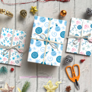 Christmas baubles blue set of 3 wrapping paper sheet
