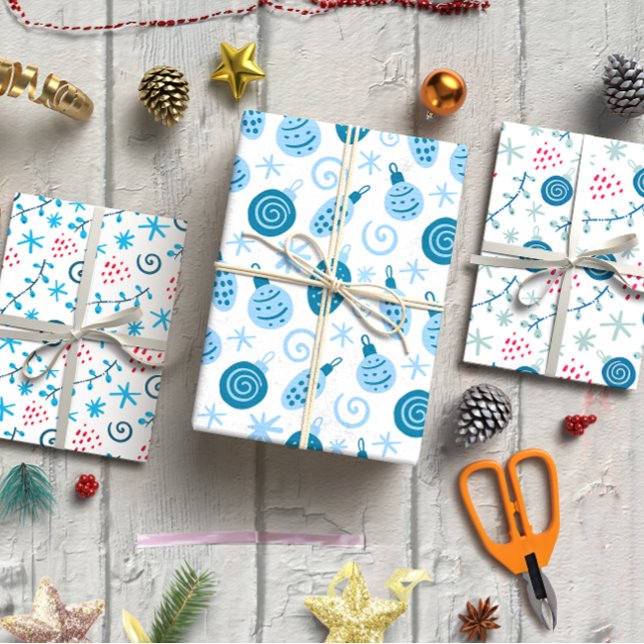 Christmas baubles blue set of 3 wrapping paper sheet (Christmas baubles blue set of 3 wrapping paper sheet)