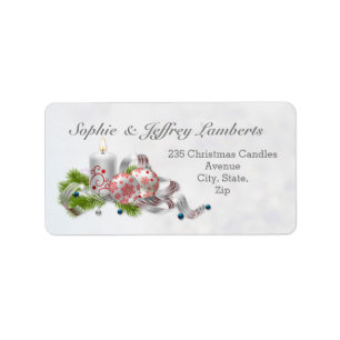 Christmas baubles, candle, pine label