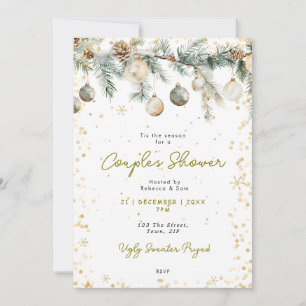 Christmas baubles couples shower invitation