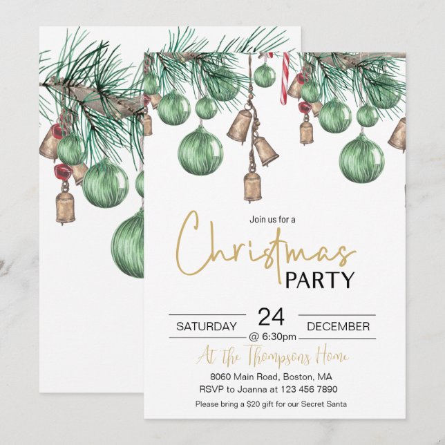 Christmas Baubles Holiday Dinner Party Invitation  (Front/Back)