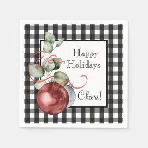 Christmas Baubles on Black and White Check Napkin