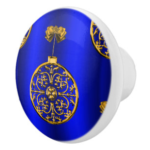 Christmas Baubles on Blue Ceramic Knob