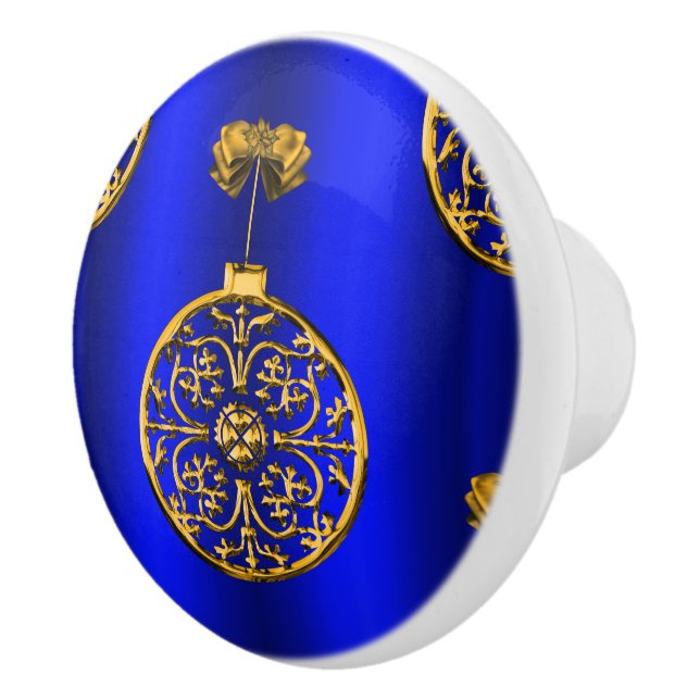 Christmas Baubles on Blue Ceramic Knob (Right)