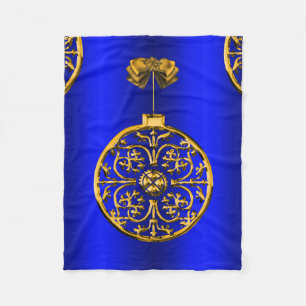 Christmas Baubles on Blue Fleece Blanket