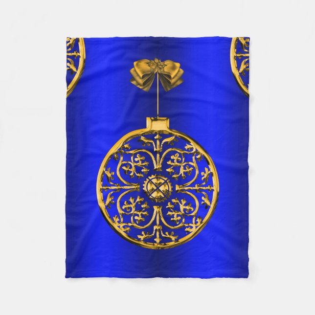 Christmas Baubles on Blue Fleece Blanket (Front)