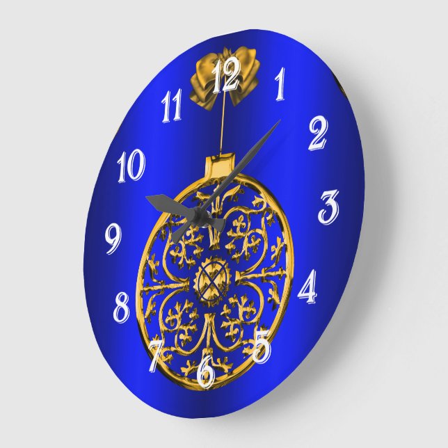 Christmas Baubles on Blue Large Clock (Angle)