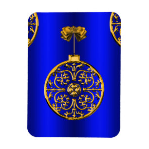 Christmas Baubles on Blue Magnet