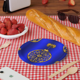 Christmas Baubles on Blue Paper Plate