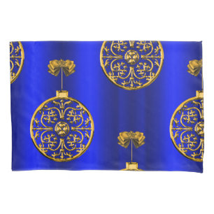 Christmas Baubles on Blue Pillowcase