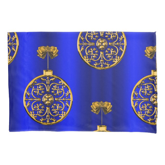 Christmas Baubles on Blue Pillowcase (Front)