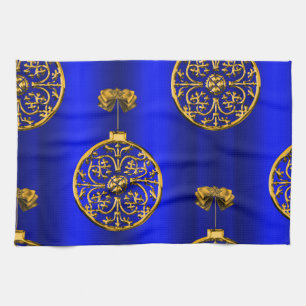 Christmas Baubles on Blue Tea Towel