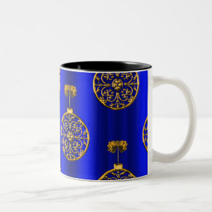 Christmas Baubles on Blue Two-Tone Coffee Mug