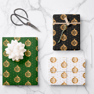 Christmas Baubles on Green, Black and White Wrapping Paper Sheet