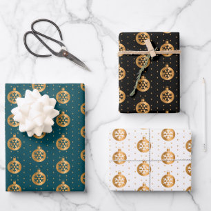 Christmas Baubles on Teal, Black and White Wrapping Paper Sheet