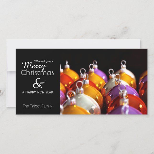 Christmas' Baubles Personalised Greeting Photo C Holiday Card (Front)