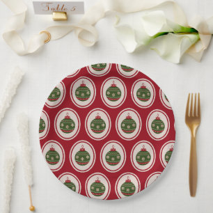 Christmas Baubles Red And Green Paper Plate