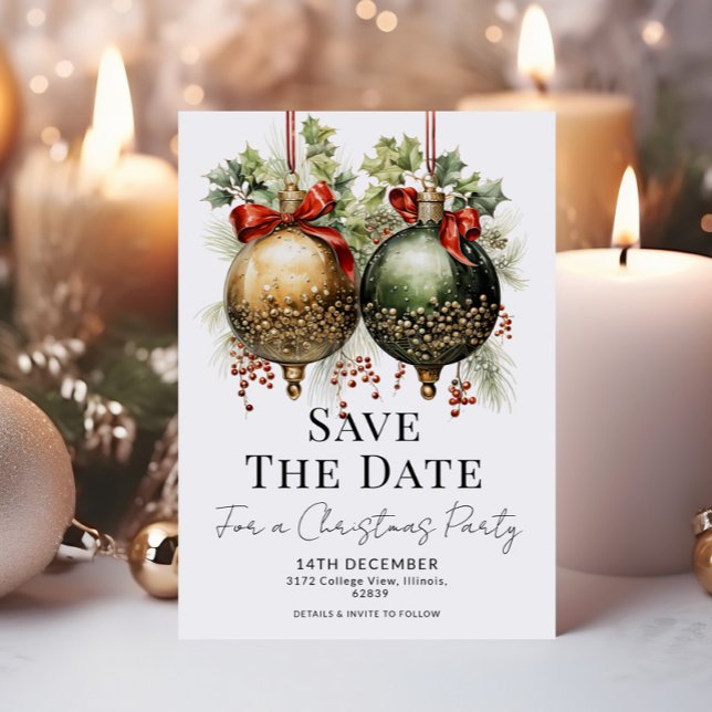 Christmas Baubles Red Green Gold Save The Date Invitation (Creator Uploaded)