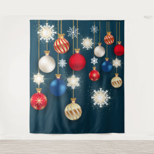 Christmas baubles snowflakes decorations backdrop tapestry