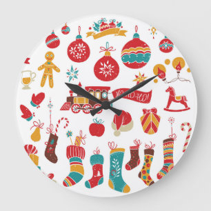 Christmas Baubles: Snowy Vintage Set. Large Clock