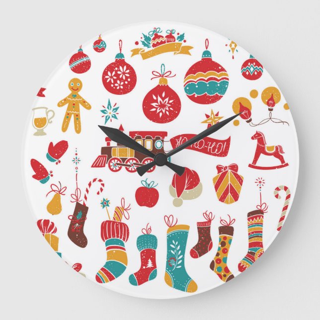 Christmas Baubles: Snowy Vintage Set. Large Clock (Front)