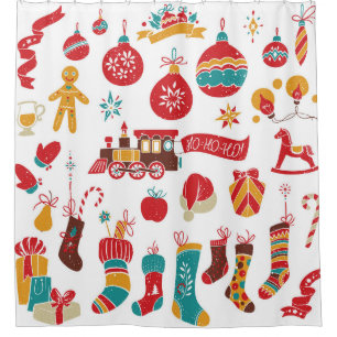 Christmas Baubles: Snowy Vintage Set. Shower Curtain