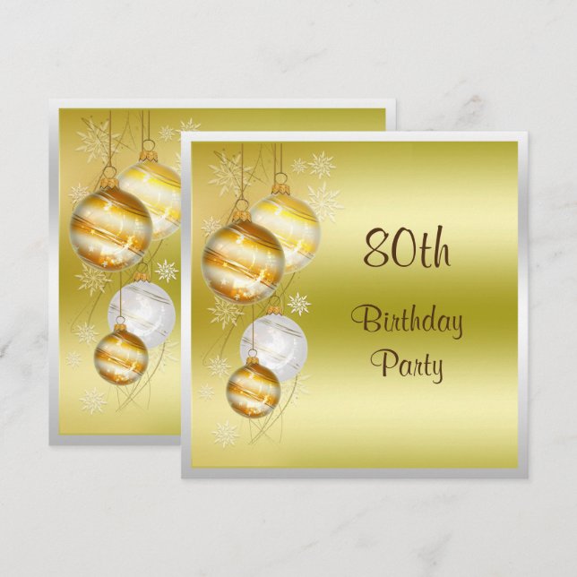 Christmas Baubles & Stars 80th Birthday Invitation (Front/Back)