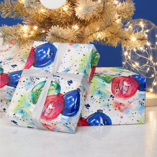 Christmas Baubles Watercolor Wrapping Paper