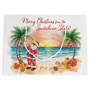 Christmas BBQ Santa at the Beach Florida  Large Gift Bag