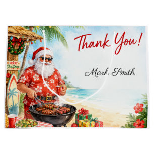 Christmas BBQ Santa Claus Tropical Beach Large Gift Bag